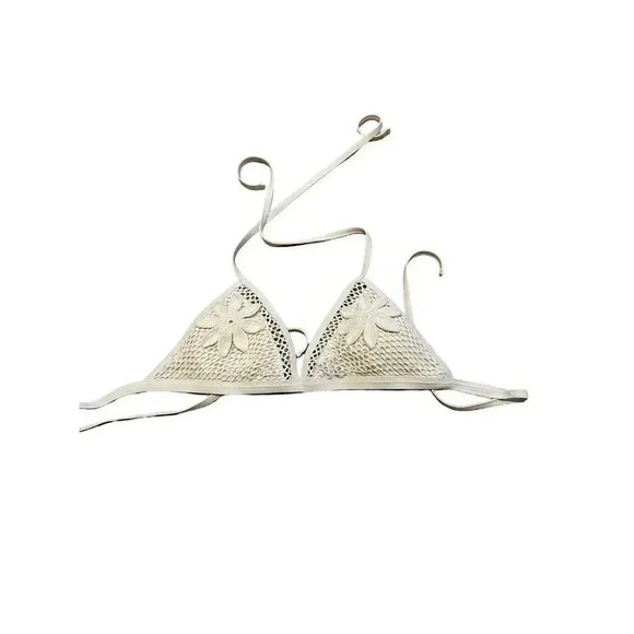 NEW Robin Piccone Pua Cream Crochet Triangle High Waisted Bikini Size Large - Picture 11 of 16